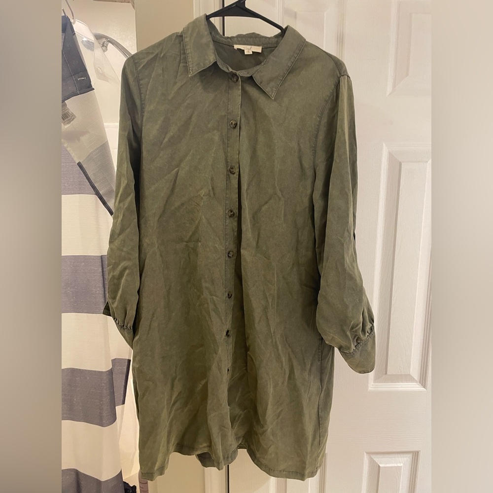 Easel shirt dress pockets army green small 100% tencel - Picture 1 of 4